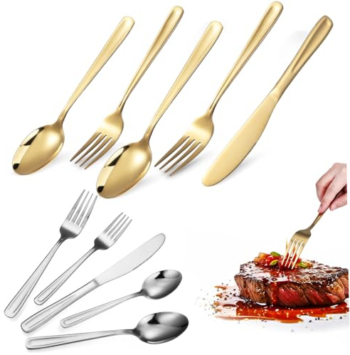 Mikikit 2juego Cuchillos para Carne de Acero Inoxidable y Incluye Tenedores y Cuchillos para Carne para Cortar Bistec y Uso Cocina