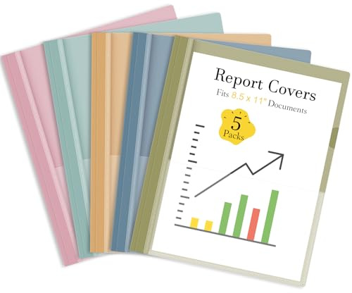 Ndsox 5 Pack Plastic Report Covers with 3-Prong Fasteners, 5 Colors Project Presentation Folders for Letter Size Paper, Resume & Document, Clear Front Report Covers Binder Bulk for Office Business