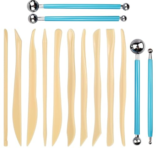 ZORVYN Set di 14 Strumenti per Modellare Argilla e Scultura - Utensili in Legno e Metallo per Modellazione, Scultura e Creazioni Artistiche - Ideale per Principianti e Artisti Professionisti