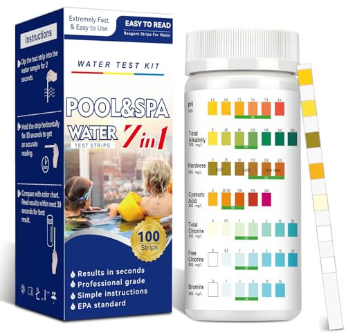 CYJJYZ 100 st pool testremsor 7-i-1, testremsor pool vatten, exakt vattentest för pH, total alkalinitet, fritt klor, cyanursyra, total hårdhet, brom och totalklor