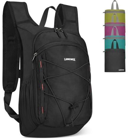 LAIMEIWEE Sac à Dos Pliable Ultraléger 13L, Petit Sac à Dos Randonnée Imperméable, Sac Voyage Sport pour Femme Homme, Idéal pour Marche Camping Cyclisme (Noir)