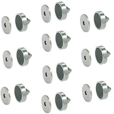 Gedotec Profi Magnet-Schnäpper Möbelschnäpper für Metallschränke - Magnetverschluss Stahl verzinkt - Möbelmagnete aus Stahl - Einbohr-Magnet 4 kg Haltekraft - 10 Stück - Türmagnete mit Gegenplatte