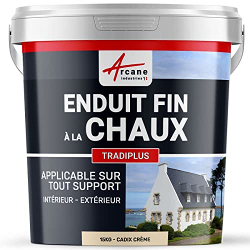 ARCANE INDUSTRIES Enduit Fin à la Chaux, décoration, intérieure, extérieur, Maison : Tradiplus - 15 kg (jusqu'à 14 m²) Cadix Crème