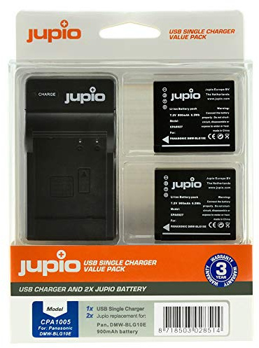 Jupio Kit: 2X High Performance Battery DMW-BLG10 + USB Single Charger Compatible with Panasonic DC-TZ90, DMC-GF6, DMC-GX7, DMC-LX100, DMC-TZ80, DMC-TZ100(CPA1005)