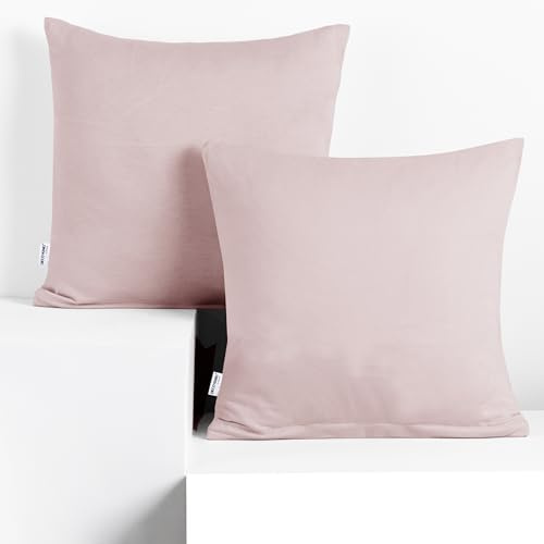 DecoKing 2 Kissenbezüge 50x50 cm Jersey 100% gekämmte Baumwolle Reißverschluss lila Amber