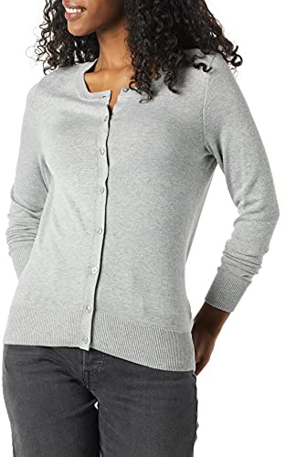 Amazon Essentials Gilet Col Rond Léger (Grandes Tailles Disponibles) Femme, Gris Chiné, L