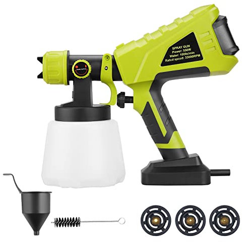 Pistolas de Pintura, DEWINNER, Pistola de pulverización eléctrica HVLP de 1000 ml con 3 boquillas y 3 Patrones, 2 Papeles de Filtro, fácil de Limpiar, Muebles, sillas, automóviles, Paredes, gabinetes