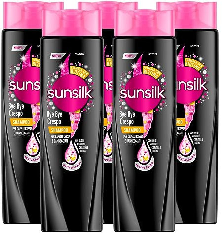 Sunsilk Shampoo Bye Bye Crespo con Cheratina ed Olio Nutriente per Capelli Crespi e Danneggiati Azione Idratante Nutriente Intensiva Illuminante - 5 Flaconi da 250ml