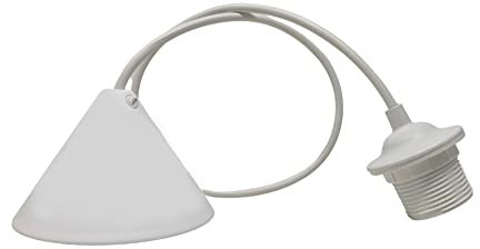 HALOTEC | Colgante E27 Blanco | Rosetón Floron Cónico para lamparas casquillo e27 | Cable 80cm |Con tope y Arandela para sujetar pantalla |Fabricación Italiana