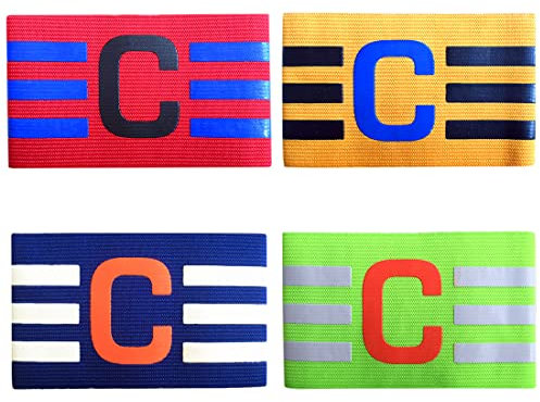 Captain Armband 4 Stuck Multicolor Fußball Kapitänsbinde Gummizug Armband Klettverschluss Verstellbare für Erwachsene Jugend Junior Größe Fußball Elastic Armbinden Geeignet für Viele Sportarten