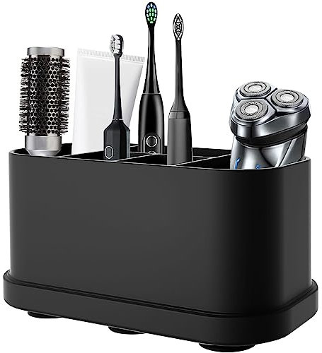 TOTSUN Toothbrush Holder, 18x8.3x9.4cm Black Electric Toothbrush Holders with Sucker for Bathroom Toothbrush Storage Organizer, 5 Slots
