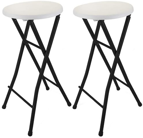 DRULINE 70 cm 2X Klappbarer Barhocker - Stabiler, belastbarer Tresenstuhl, Barstuhl 100 KG, Metall/Kunststoff, Elegantes Design in Schwarz/Weiß, Perfekt für Küche, Bar & Events