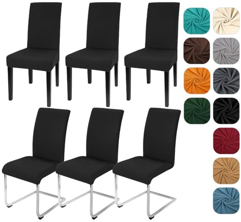 Yugarlibi Dining Chair Slipcovers Set of 4/6 Stretch Chair Covers Swing Chair Elastic Removable Dining Room Chair Covers Reusable Washable Chair Protector for Hotel Banquet Ceremony (Black, 6 pcs)