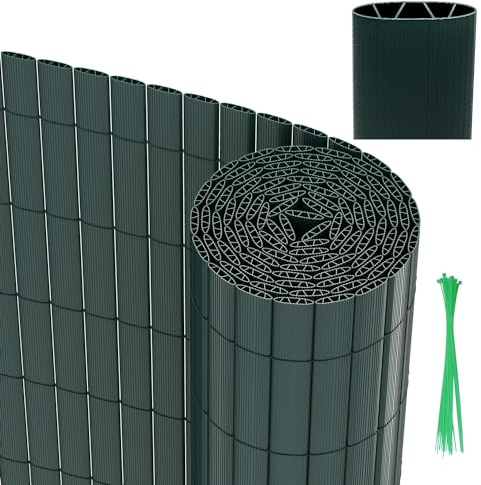 Vigevee PVC Sichtschutzmatte, Sichtschutzzaun 80x300cm Vervierfachen Verstärkung Innen, Balkon Sichtschutz mit Kabelbindern, Balkonverkleidung Windschutz für Balkon Garten, Grün