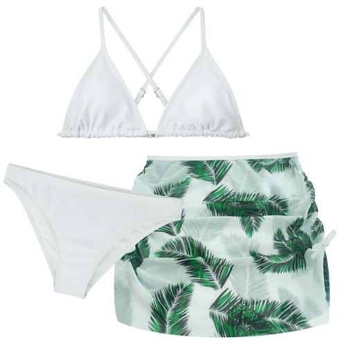 SEAUR Set bikini per ragazze con gonna 3 pezzi, costumi da bagno alla moda stampati per adolescenti, costume da bagno imbottito, abbigliamento da bagno per 140-170cm, 150 cm