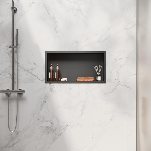 SIRHONA Niche da bagno, cuccia da doccia da incasso in acciaio inox, elementi di stoccaggio per la doccia in bagno, 60 x 30 cm, colore: Nero