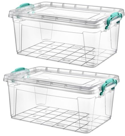 Best House Plastic Storage Box with Lids - Pack of 2, Food Container, Stackable Clear Multipurpose use for Home Kitchen Office supplies, Tools Crafts Household Essentials Versatile Use (5 Litres)