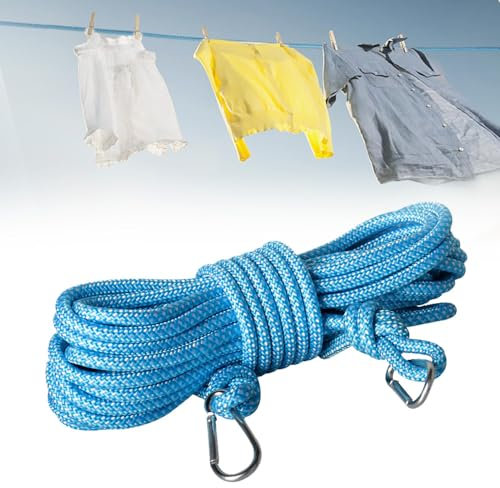Corda per stendibiancheria, 15 m, in poliestere, 8 mm, multiuso, resistente, per interni ed esterni, per asciugare il bucato, giardino, campeggio (15 m blu)