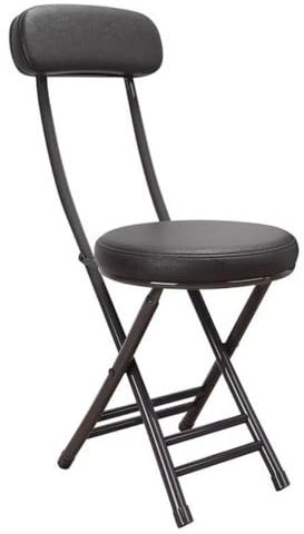 Balama Hocker Metall Schwarz klappbar gepolstert 76 x 31 x 31cm mit Sicherheitsverriegelung und Rückenlehne, mehr stabil mit 2 Querstangen, mit Bodengleiter und robustem Kunstleder, Sitzhöhe 45cm