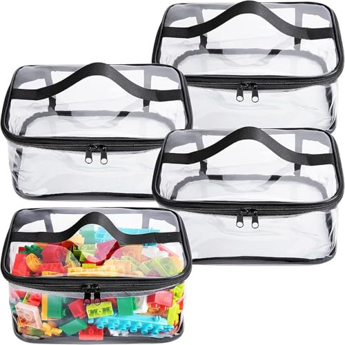 4 Pcs Toy Storage Bags-Clear PVC Toy Bags Storage for Kids-Toy Organizing Bags-Zippered Toy Storage Bags for Building Blocks, Puzzle, Balls, Pretend Play Toys