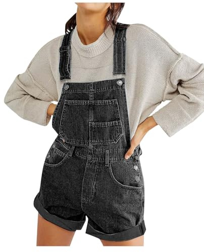 Mono Vaquero Peto Corto Mujer Jumpsuit Moda Casual Petos Deporte Fitness Pantalones Cortos Peto Jeans Rompers Fiesta Slim Fit Mezclilla Camiseta sin Manga Denim Cómodo Bolsillos Verano