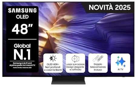 Samsung OLED 4K Vision AI Smart TV 48'' QE48S94FAEXZT, NQ4 AI Gen3 Processor, 4K AI Upscaling Pro, Motion Xcelerator 144Hz, Dolby Atmos & OTS Lite, LaserSlim Design, 2025
