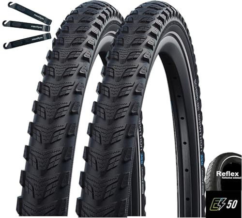 2 x Schwalbe Marathon 365 GreenGuard E-50 cykeldäck svart med Reflex 40-622 (28 x 1,50) inkl. maxxi4you däcklyftare