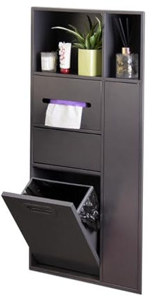 Doccia in acciaio inox con bidone della spazzatura, mensola da bagno impermeabile per articoli da toeletta e carta igienica, 40 x 86 x 14 cm, grigio, soluzione ideale per riporre oggetti in ambienti