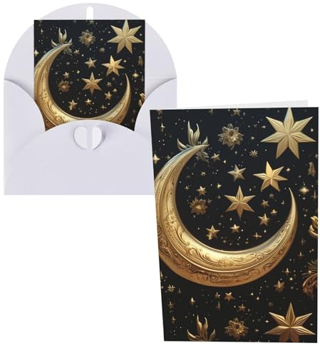 QMNSEHF Carte de vœux vierge avec étoiles et lune dorées avec enveloppes, carte de remerciement, carte d'anniversaire pour femme, homme, Noël, Halloween, mariage, cartes de vœux vierges pour toutes