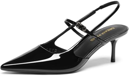 DREAM PAIRS Mary Jane Shoes Women Kitten Slingback Pointed Closed Toe Heels Dress Party Casual Comfortable Pumps Shoes,Size 9,Black-Pat,SDPU26014W