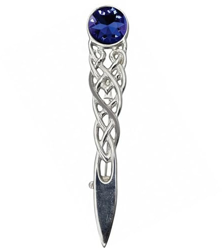Kilt Pin – Celtic Design with Gemstone, Scottish Kilt Pin Brooch for Men Rustproof Secure Clutch Lock, Chrome Finish Highland Kilt Accessory (Silver - Blue)