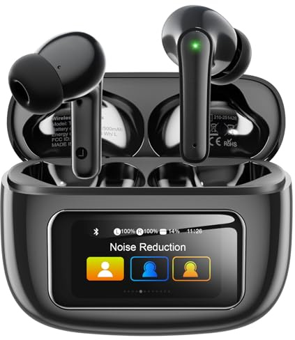 Kopfhörer Kabellos Bluetooth 5.4, In Ear Kopfhörer Bluetooth mit Touchscreen & 5 EQ Modi, Bluetooth Kopfhörer ANC/ENC Noise Cancelling, 8H Spielzeit, IPX7 Wasserdicht Sport & Gaming Kopfhörer-Schwarz