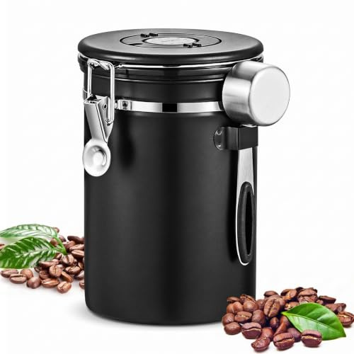 **Lufttät kaffedosa i 304 rostfritt stål, 1,8L vakuumförsluten förvaringsburk med sked, borste och datumindikator – perfekt för te, nötter, kakao**