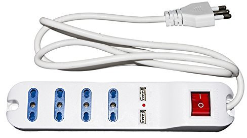 Link LKMP04USB Multipresa 4 Prese Universali ITA 10/16 A a Spina 16 a con Interruttore con 2 Prese USB, Bianco