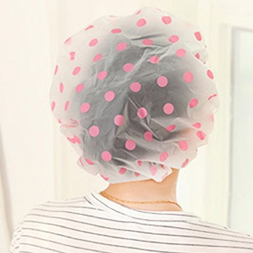 Zhouba Womens mignon Polka Dot Imprimé Bonnet de douche imperméable à l'eau Spa Bonnet de bain douche