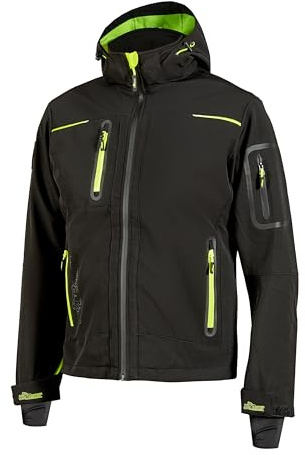 U-Power SPACE, Giacca Softshell, con Cappuccio Staccabile, Tasche Ampie, Full Zip, Antivento, Impermeabile, Tessuto Resistente, Confortevole (BLACK CARBON - 3XL)