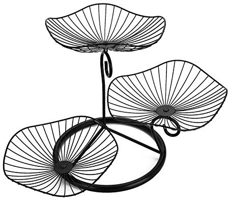 OwnMy 3-Tier Fruit Basket Stand Decorative Iron Fruit Bowl, Metal Wire Fruit Holder Storage Trays Table Countertop Holder for Vegetables Bread Snack, Modern Lotus Fruit Bowls for Kitchen Counter Table