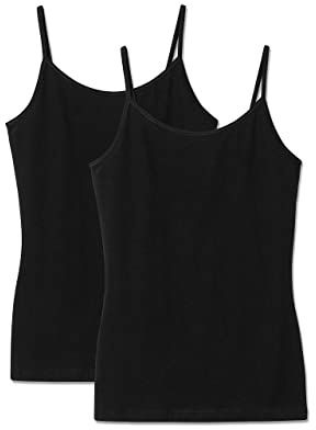 Snocks Lot de 2 Débardeurs Femme 95% Coton Biologique Fines Bretelles (2X Noir, XL)