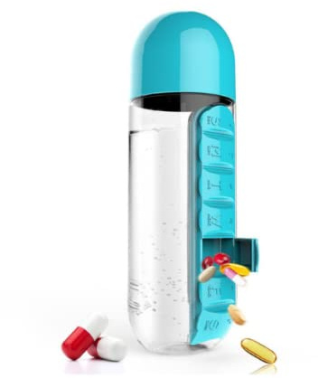 Piller Organizer Bärbar 2 i 1 vattenflaska pillerlåda Utomhusresor Vattenflaska medicinkopp plastflaskor 600 ml Behållare