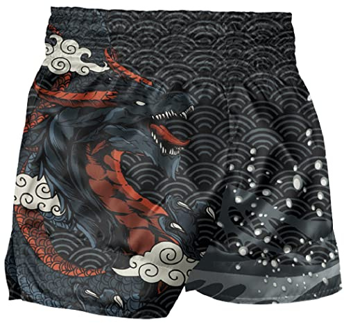 Men's Muay Thai Shorts Sea Wave Dragon Custom MMA Kick Training Gym Shorts
