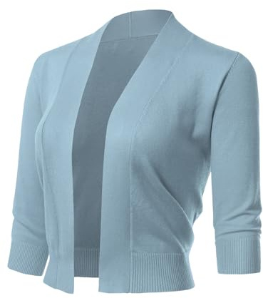 Allsense Women's 3/4 Sleeve Cropped Bolero Shrug Cardigan, Blue, L
