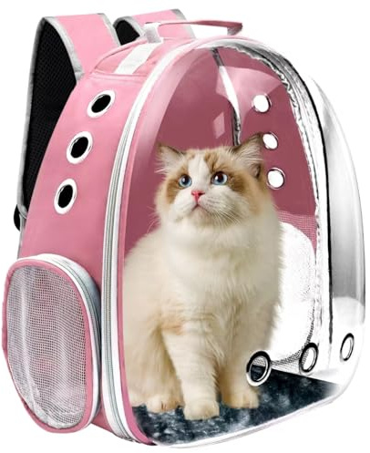 Cat Backpack Carrier, Pet Cat Carrier with Ventilated Design for Carrying Puppy Cats, Pet Carrier Backpack for Traveling/Hiking/Camping/Outdoors Airline Approved Travel Carrier(Pink)