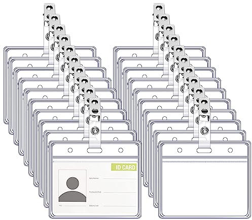 Lot de 100 Porte Badge Plastique Horizontal, 90x85 mm Porte Carte Transparent Badge Pince Porte Nom Badge pour Bureau École (Taille maximale de la carte: 8,6 x 5,4 cm)