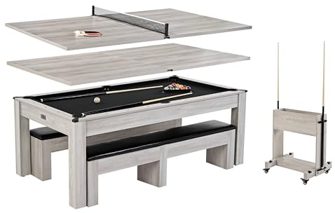 Barrington Billiards Monteray 7’ Drop Pocket Pool Table, 3-in-1 Dining Top & Table Tennis with Game Accessories & Rolling Storage Caddy, Perfect for Family Game Rooms