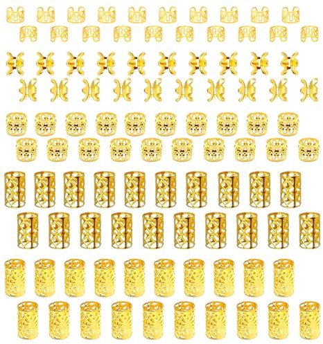 INNAL Lot de 100 bagues et perles dorées en aluminium pour tresses et dreadlocks