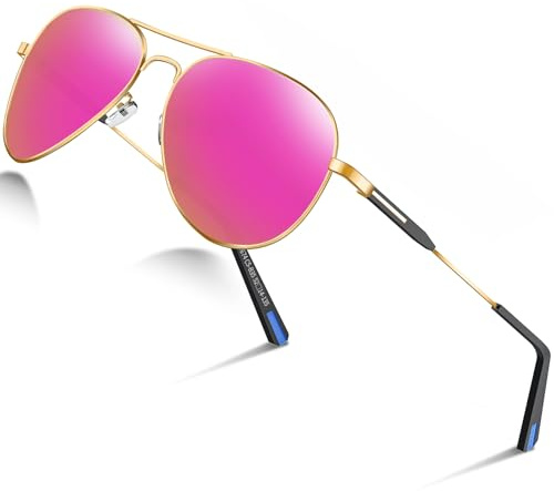 DADA-PRO Occhiali da sole Uomo Polarizzati Donna Pilota Nero Disegnatore Protezione UV Riflesso Specchiato Scuro per guida Escursionismo Corsa (Rosa)