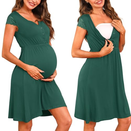 Nieery Chemise de Nuit de maternité Femme Enceintes avec boutonnière vêtements de Nuit en Dentelle pour la Grossesse Chemise de Nuit d'allaitement avec Boutons vêtements de Nuit d'allaitement