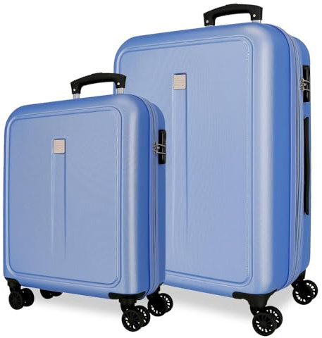ROLL ROAD Cambodia - Valigetta rigida in ABS, diverse misure, chiusura a combinazione laterale, 4 ruote doppie, bagaglio a mano, Blu, 40 x 55 x 20, 46 x 65 x 28 cm, Set di 2 valigie