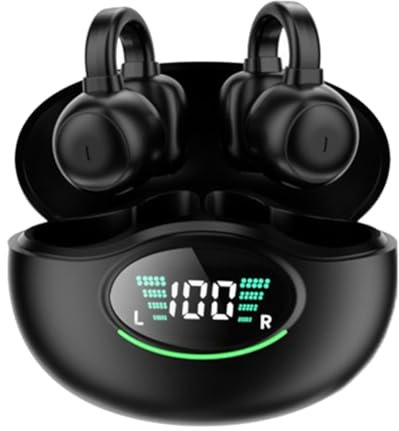 Kioball Auriculares deportivos inalámbricos Bluetooth con cancelación de ruido, auriculares no intrauditivos con clip, fáciles de instalar, color negro
