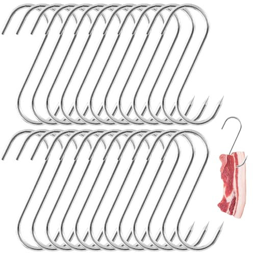 JJZGPP 24 Crochet de Boucher,Crochet de Boucher en Acier Inoxydable,Crochet de Boucher pour le Traitement de la Viande de Antirouille, Convient pour Suspendre L'anguille, Truite, Bœuf, Porc ﻿
